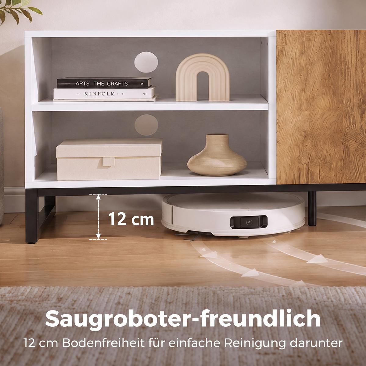 TV-SCHRANK Spanplatte Stahl Weiß - Eichefarben/Weiß, Holzwerkstoff/Metall (140/50/36.5cm) - HOMCOM