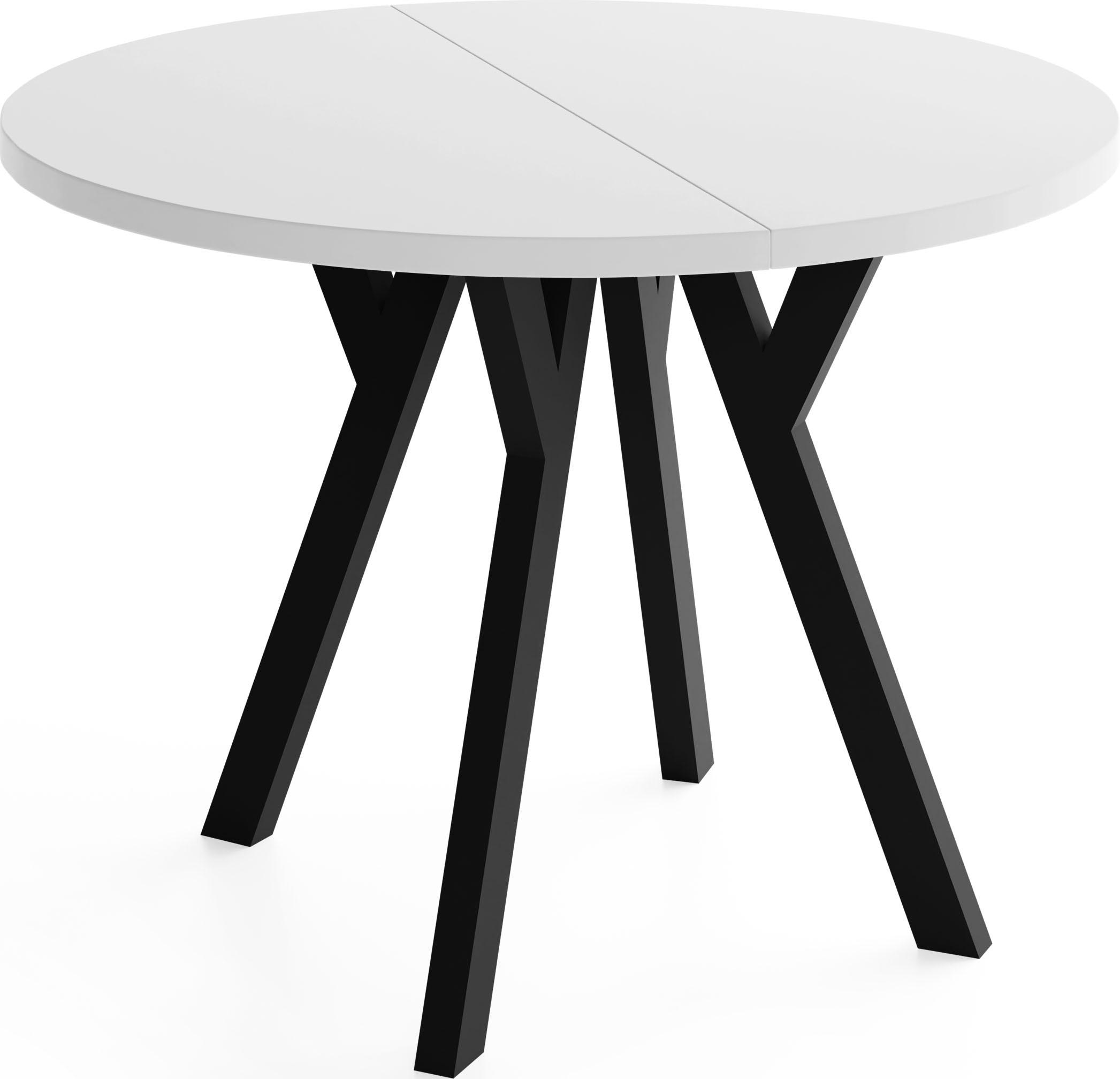 ESSTISCH Vero rund ausziehbar verlängerbar, Weiss 100-200/100/77 cm - Schwarz/Weiß, Holz/Holzwerkstoff (100/200/77cm) - WFL GROUP
