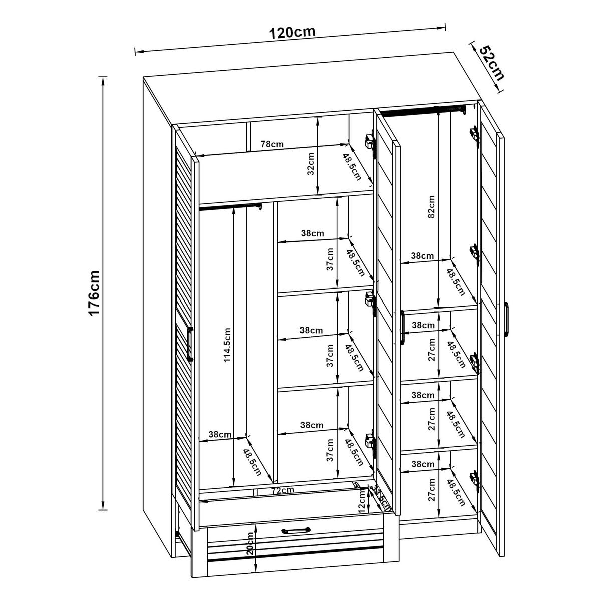 KLEIDERSCHRANK Finning - Weiß, Holzwerkstoff (120/176/52cm) - [en.casa]