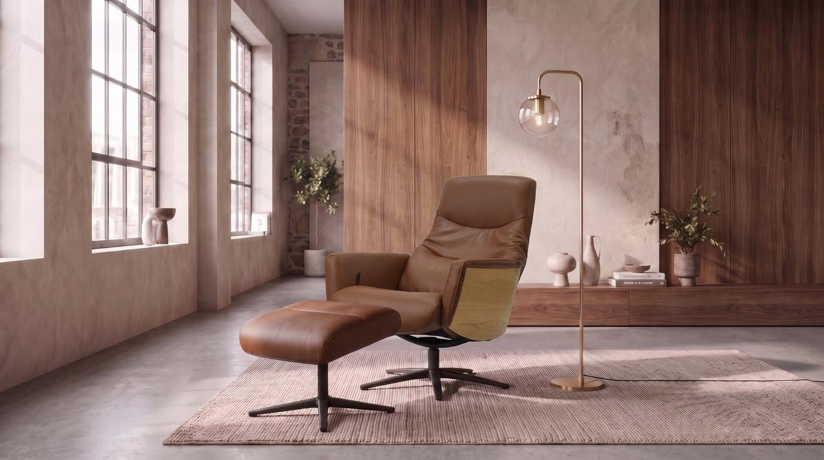 RELAXSESSEL VANITAS Braun Leder Relaxfunktion - Schwarz/Braun, Leder/Metall (75/108/86cm) - KAWOLA