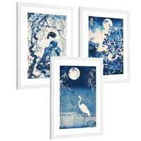 POSTER 3er Bilder-Set Wandbilder Japan Stil modern Wohnzimmer Deko, Schlafzimmer, Küche, Badezimmer Weißer Rahmen A4 - Weiß, Papier (29.7/1/21cm) - Nacnic