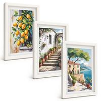 BILDER SET 3er Set - 20x30 cm Weißer Rahmen - Zitronen, Blumen, Meerblick - Weiß, Kunststoff (20/30cm) - TULUP