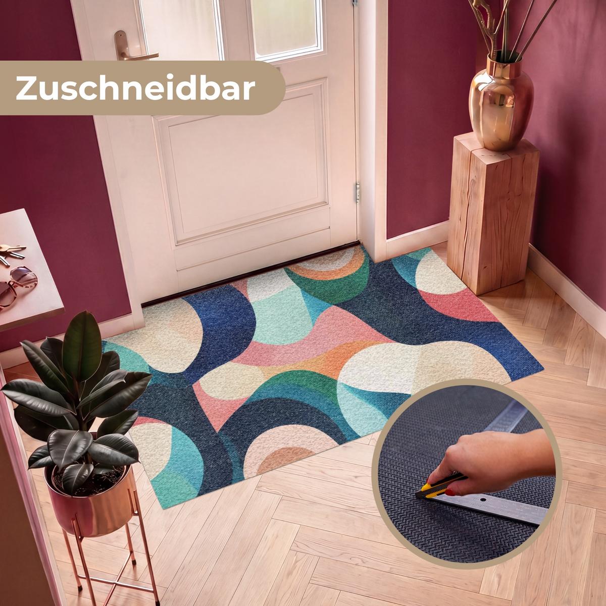 FUSSMATTE Abstrakt - Blau - Rosa Fußabtreter 150x90 cm - Multicolor, Kunststoff (150/0.4cm) - MuchoWow
