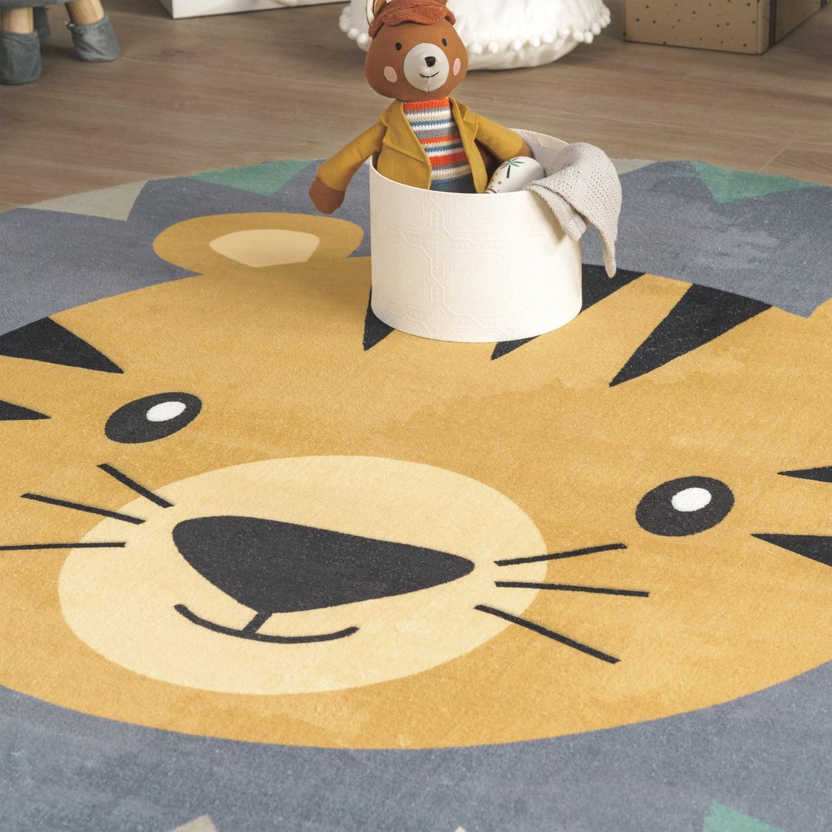 KINDERTEPPICH Waschbar, mit Löwen-Motiv, Mehrfarbig, Ø 160 cm - Multicolor, Textil (160/160cm) - KADIMA DESIGN