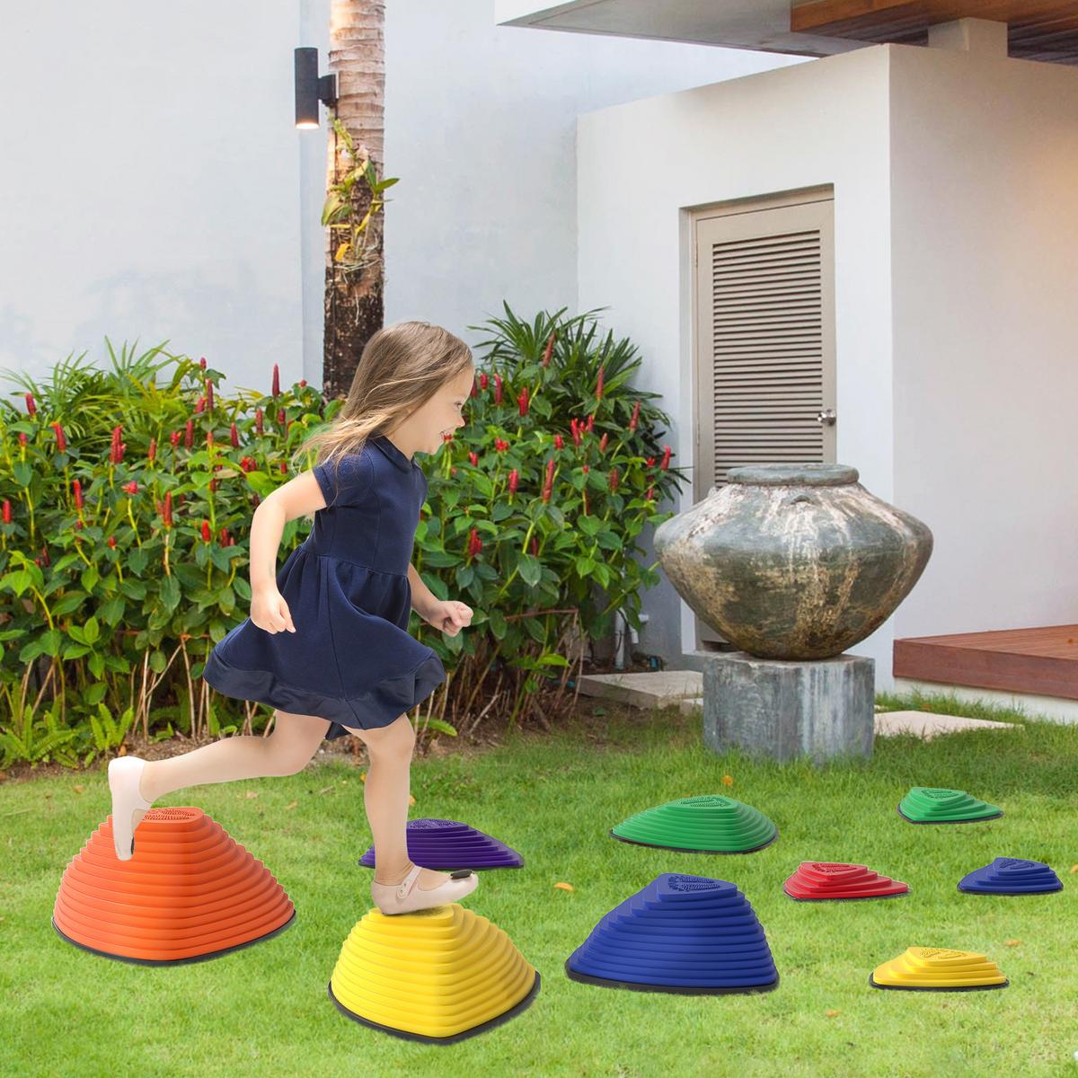 BALANCIERSTEINE 9 Stück Rutschfeste Trittsteine für Kinder 3-8 Jahren Bunt - Multicolor, Kunststoff (37.5/16/37.5cm) - AIYAPLAY