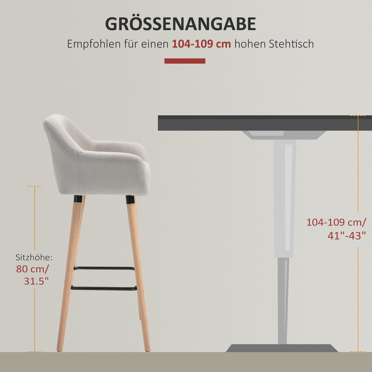 BARHOCKER, Buchenholzbeine, Metall Beige - Beige, Holz (48/100/55cm) - HOMCOM
