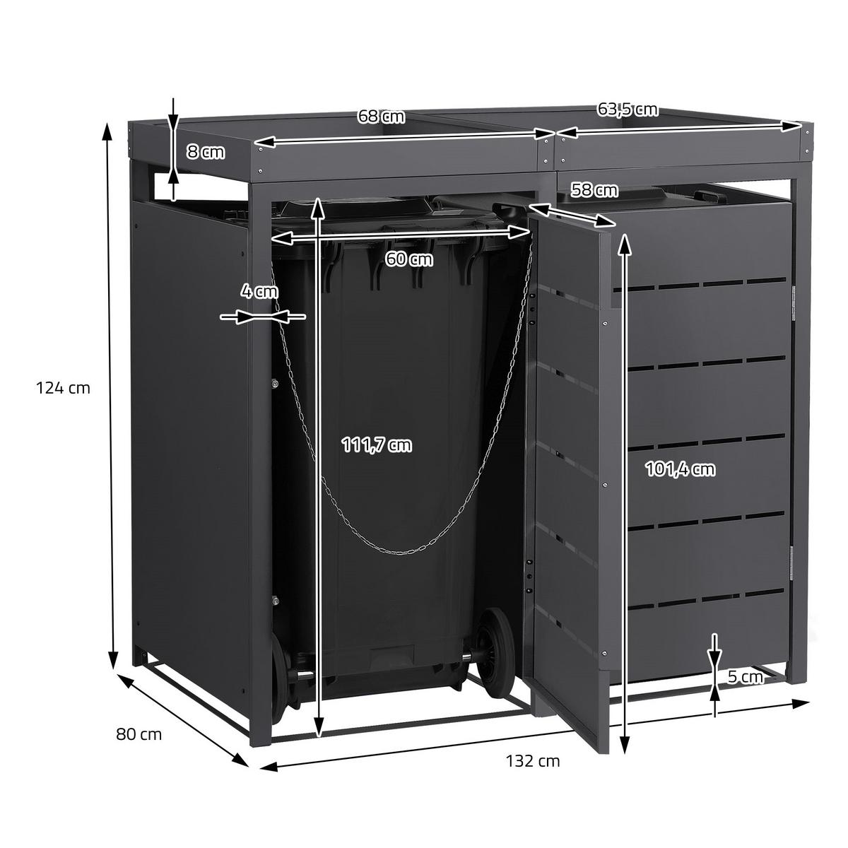 MÜLLTONNENBOX 2er mit Pflanzdach 240L 132x80x124 cm Anthrazit aus Stahl - Anthrazit, Metall (80/124/132cm) - ML-DESIGN