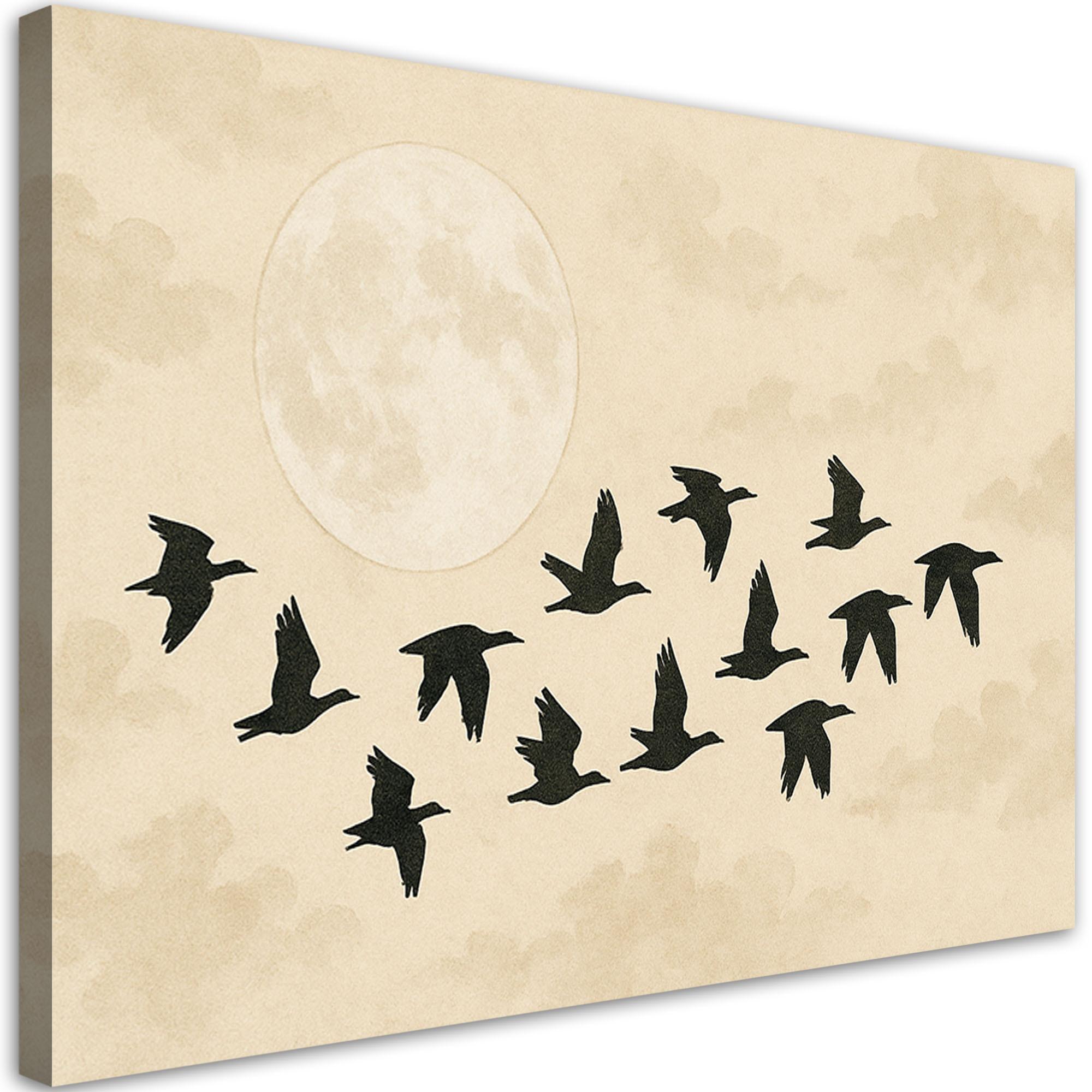 LEINWANDBILD Vögel Mond Aquarell Beige 100x70cm - Beige, Textil (100/70cm) - Feeby