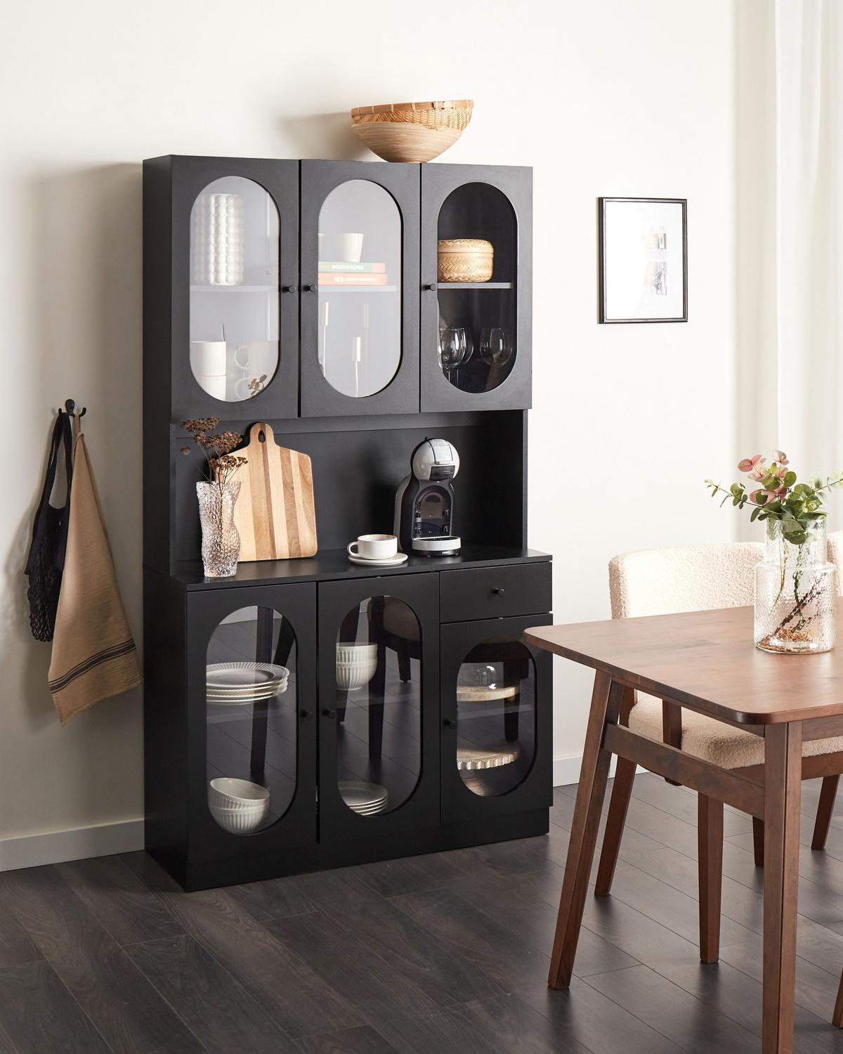 VITRINE mit Glastüren 100 cm Schwarz Langford - Schwarz, Holzwerkstoff (100/178/38cm) - Beliani