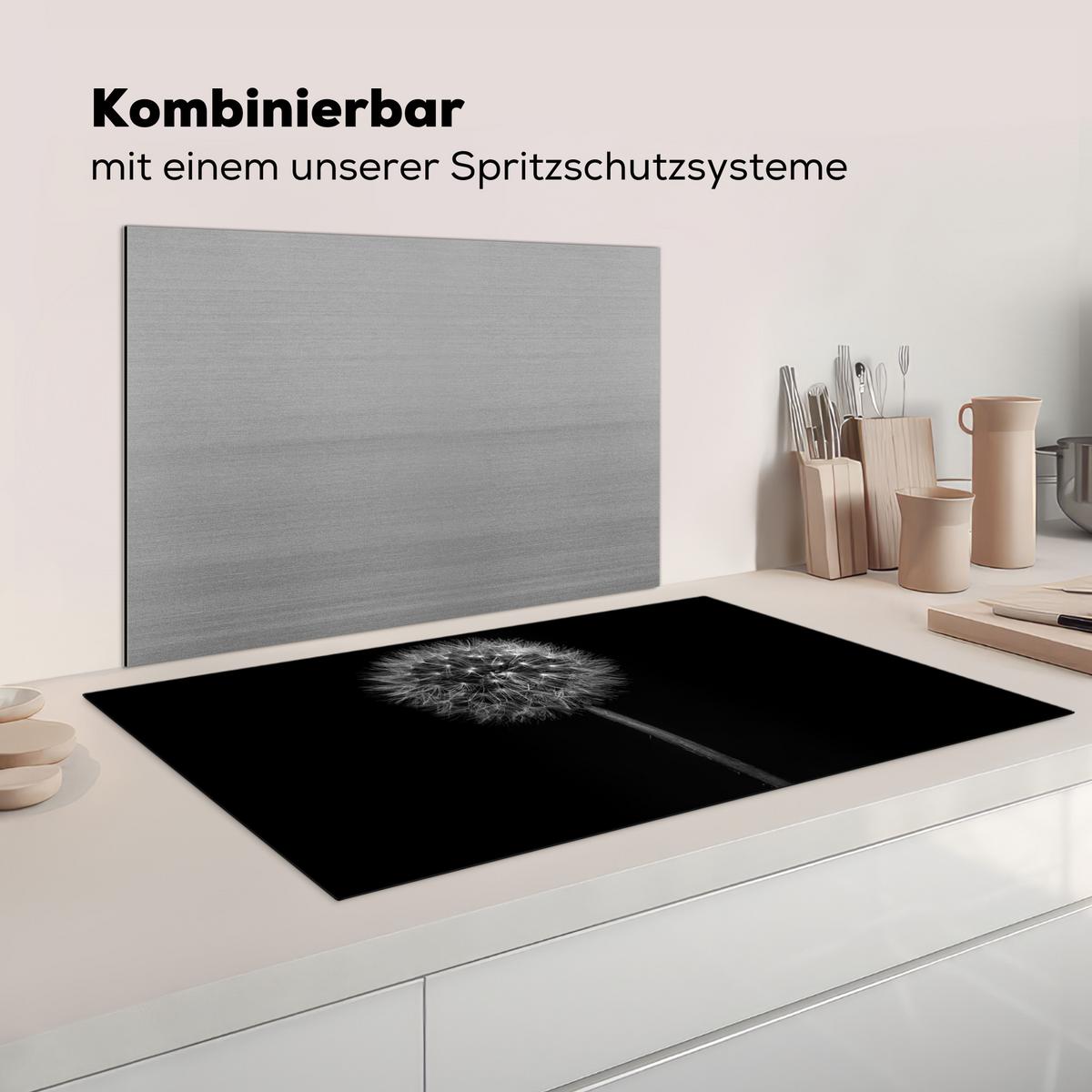 HERDABDECKPLATTE Löwenzahn - Schwarz - Floral - Botanisch Ceranfeldabdeckung 90x52 cm - Grau, Kunststoff (90/52/0.2cm) - MuchoWow