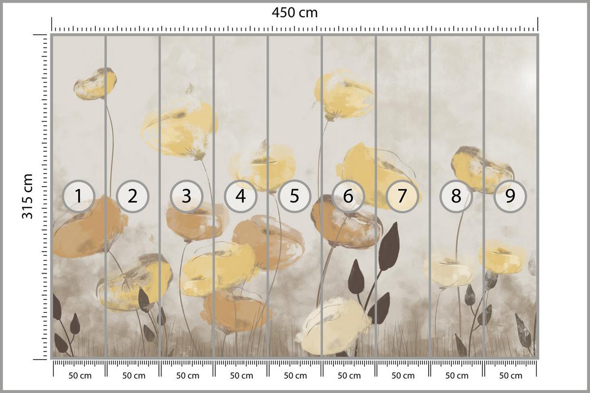 FOTOTAPETE Blumen Feldpflanzen Abstraktion 450x315 - Gelb/Beige, Papier (450/315cm) - Muralo