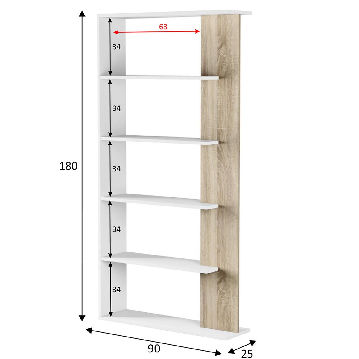 REGAL Lugo Weiß/Eiche 5 Fächer - Weiß, Holzwerkstoff (90/180/25cm) - VS Venta-stock