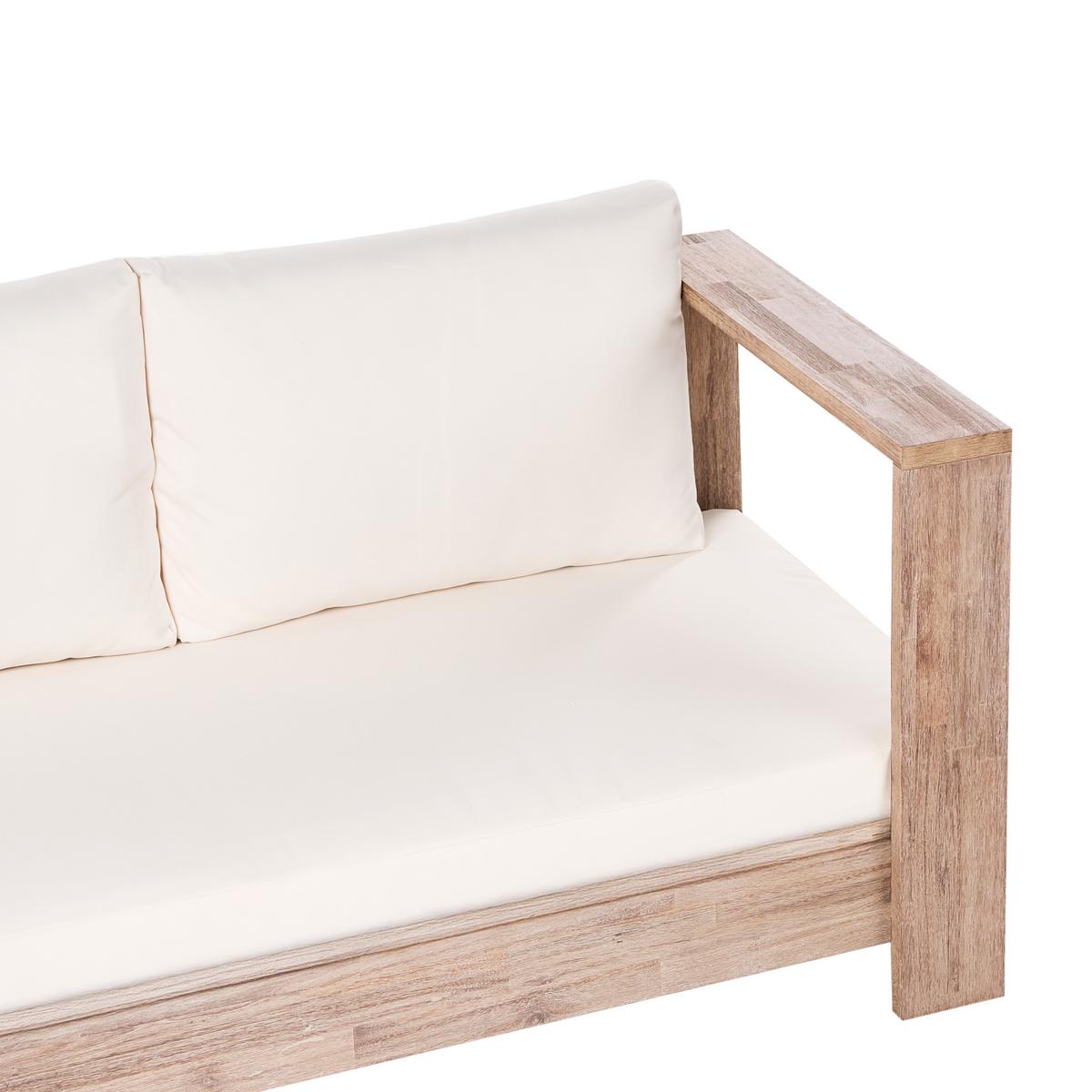 GARTENECKSOFA 5-Sitzer zertifiziertes Akazienholz linksseitig Cremeweiß Marettimo - Hellbraun/Braun, Holz (225/64/212cm) - Beliani