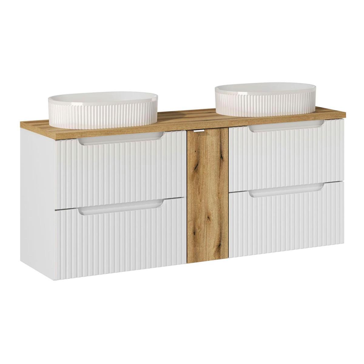 DOPPELWASCHTISCH 140.4cm Riva Weiß und Holz - Weiß, Holzwerkstoff (140.4/59/40cm) - Petits-meubles