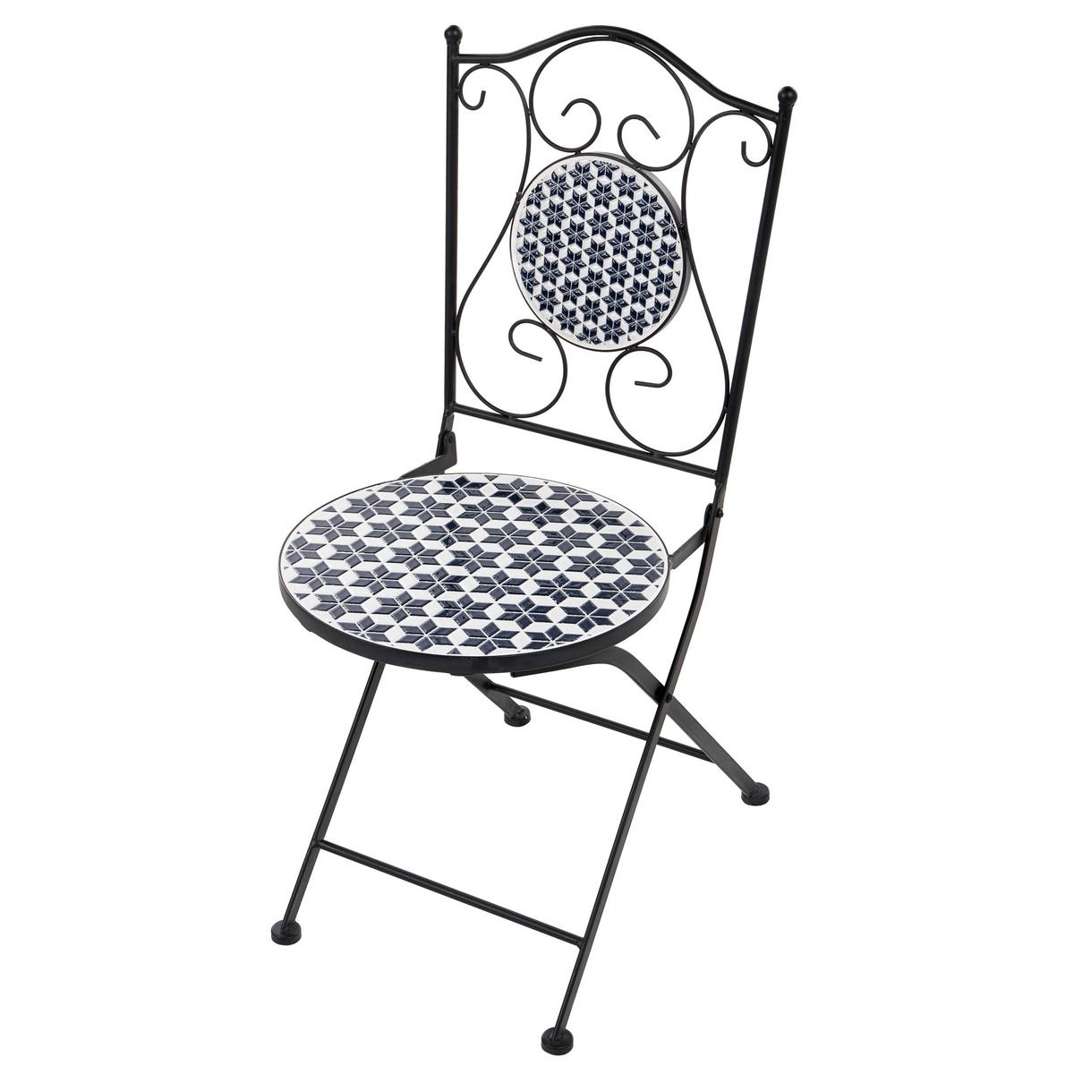 GARTENSTUHL 2er Set klappbar Metall Weiß/Blau Sirolo - Blau/Schwarz, Metall (40/90/44cm) - Beliani