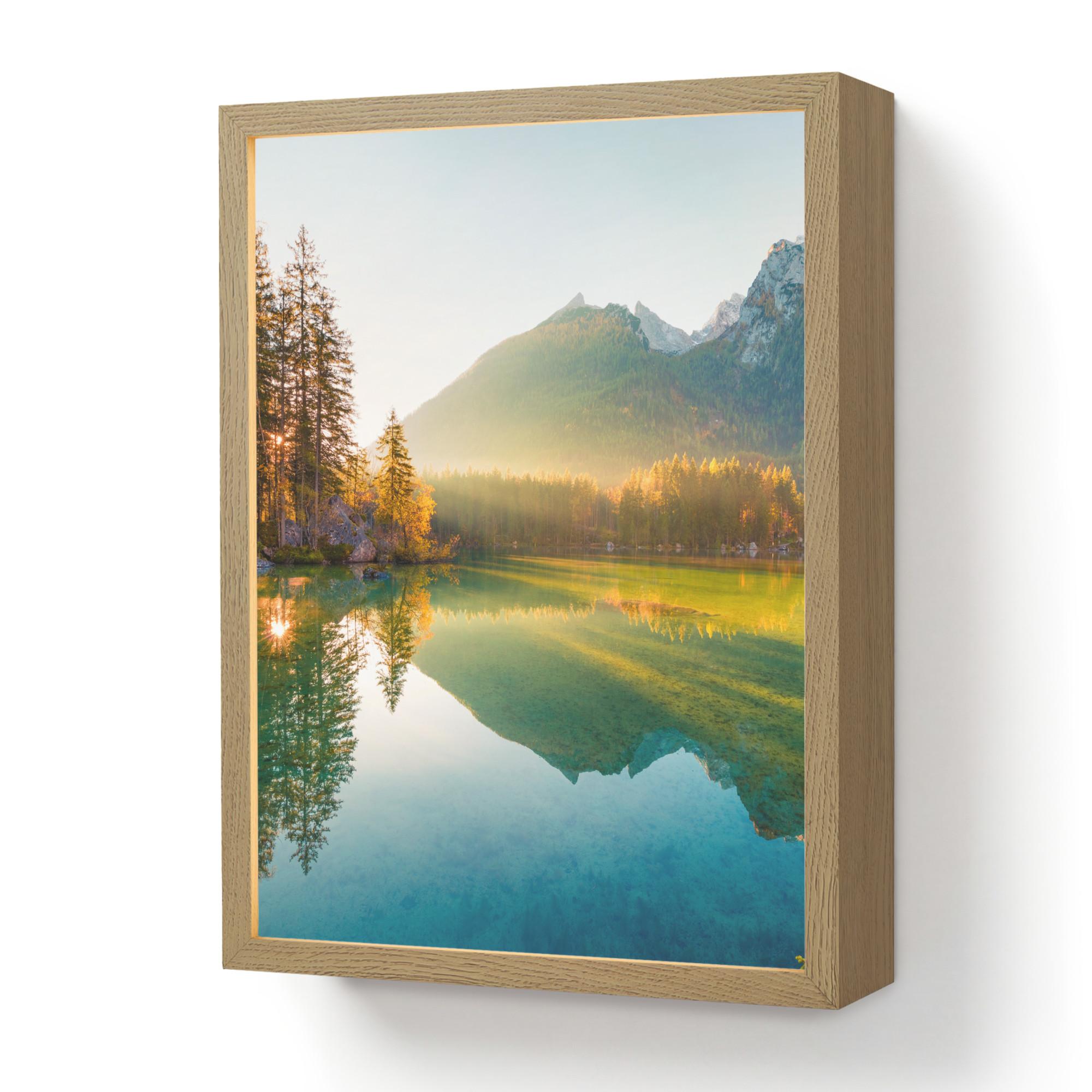 WANDLEUCHTE MIT AKKU See - Wald - Berge - Natur - Sonne - Landschaft 30x40 cm - Grün, Holzwerkstoff (30/40/8cm) - OnlyWow