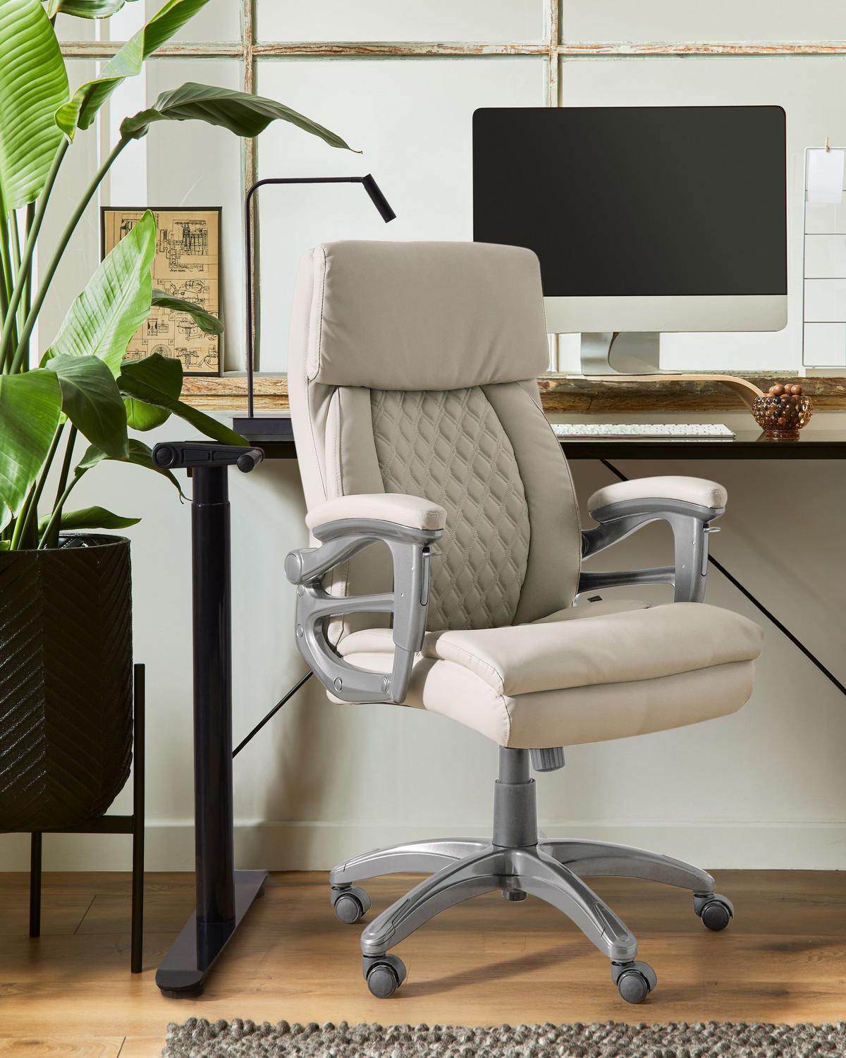 CHEFSESSEL Beige Gallant - Beige/Silberfarben, Kunststoff (66/113/66cm) - Beliani