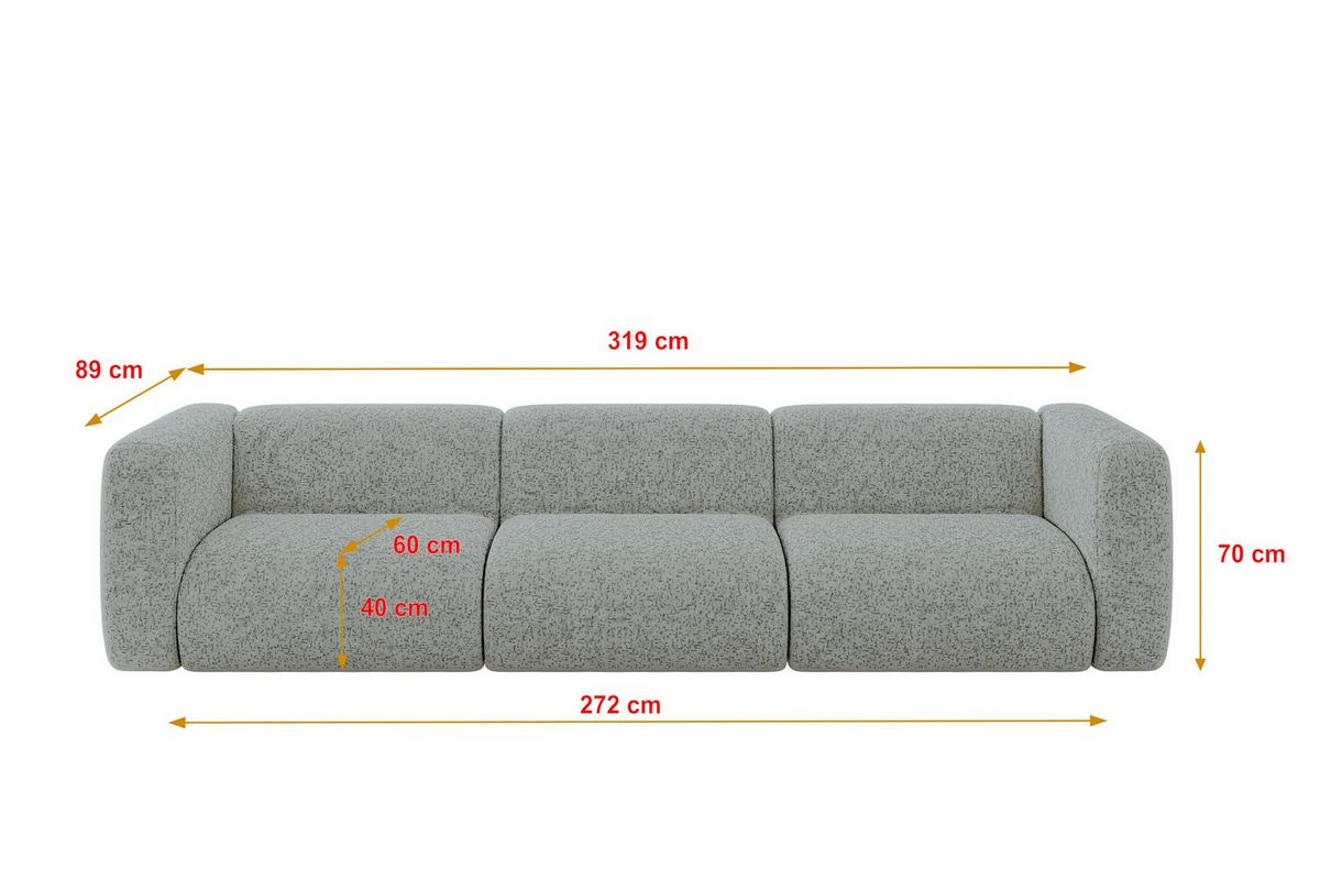 MODULARES Sofa 3-SITZER MIRA-S2 319x89x70 Grün cm Velours - Schwarz/Hellgrün, Holzwerkstoff/Kunststoff (319/70/89cm) - ALTDECOR
