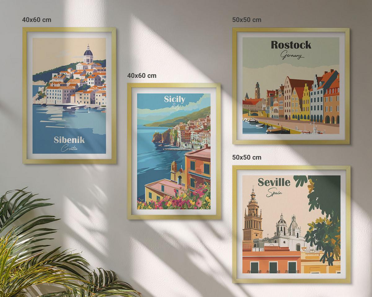 BILDER SET 4er Set - 50x50 cm & 40x60 cm Goldrahmen - Landschaften europäischer Städte - Goldfarben, Kunststoff (50/50cm) - TULUP