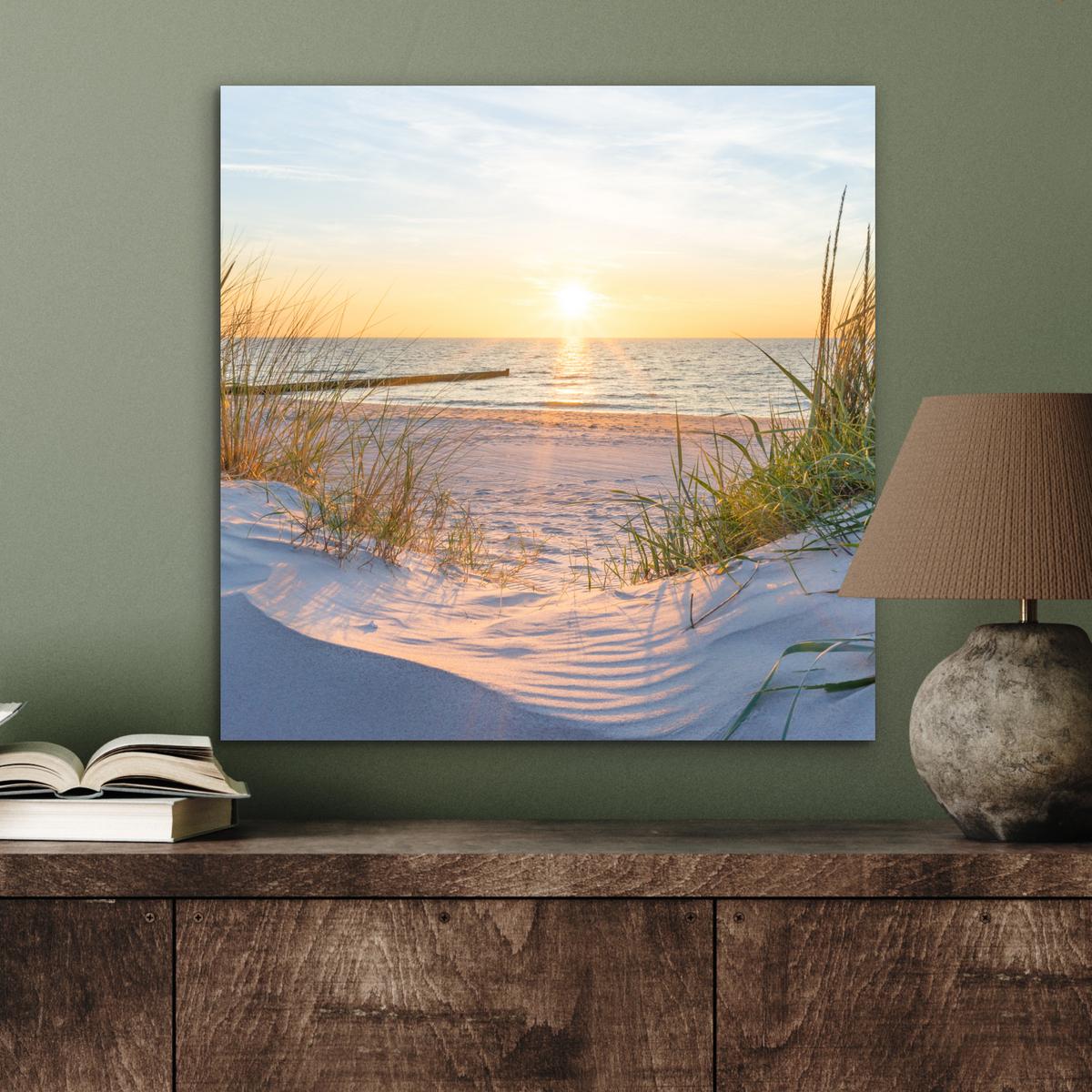 METALLBILD Strand - Sonne - Düne - Gras - Sand - Horizont 50x50 cm - Hellblau, Metall (50/50cm) - MuchoWow