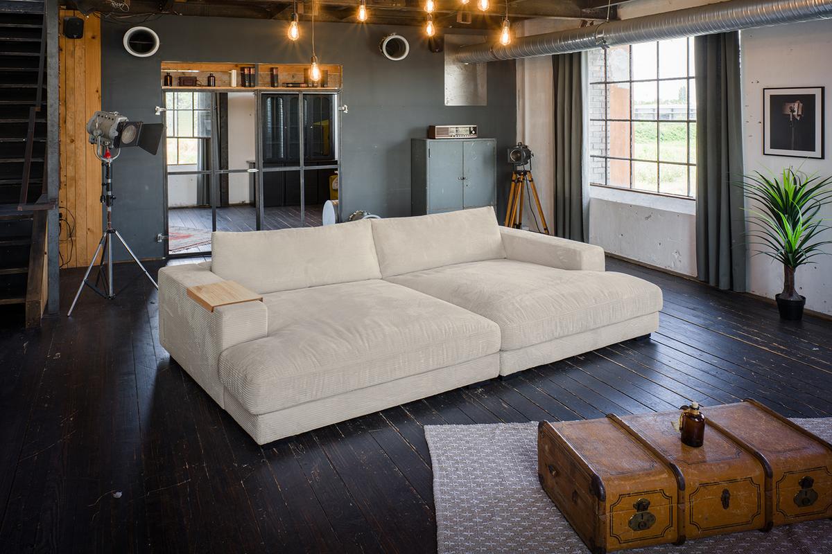 BIG SOFA-SET 7-TLG MADELINE Cremeweiß Cord - Creme/Schwarz, Kunststoff/Textil (290/85/170cm) - KAWOLA