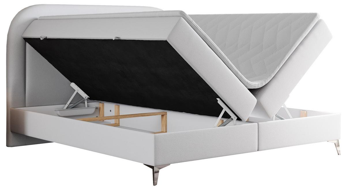 BOXBETT EIRA 120/200 Weiß Kunstleder - H3 - Silberfarben/Weiß, Holz/Textil (120/200cm) - MKS