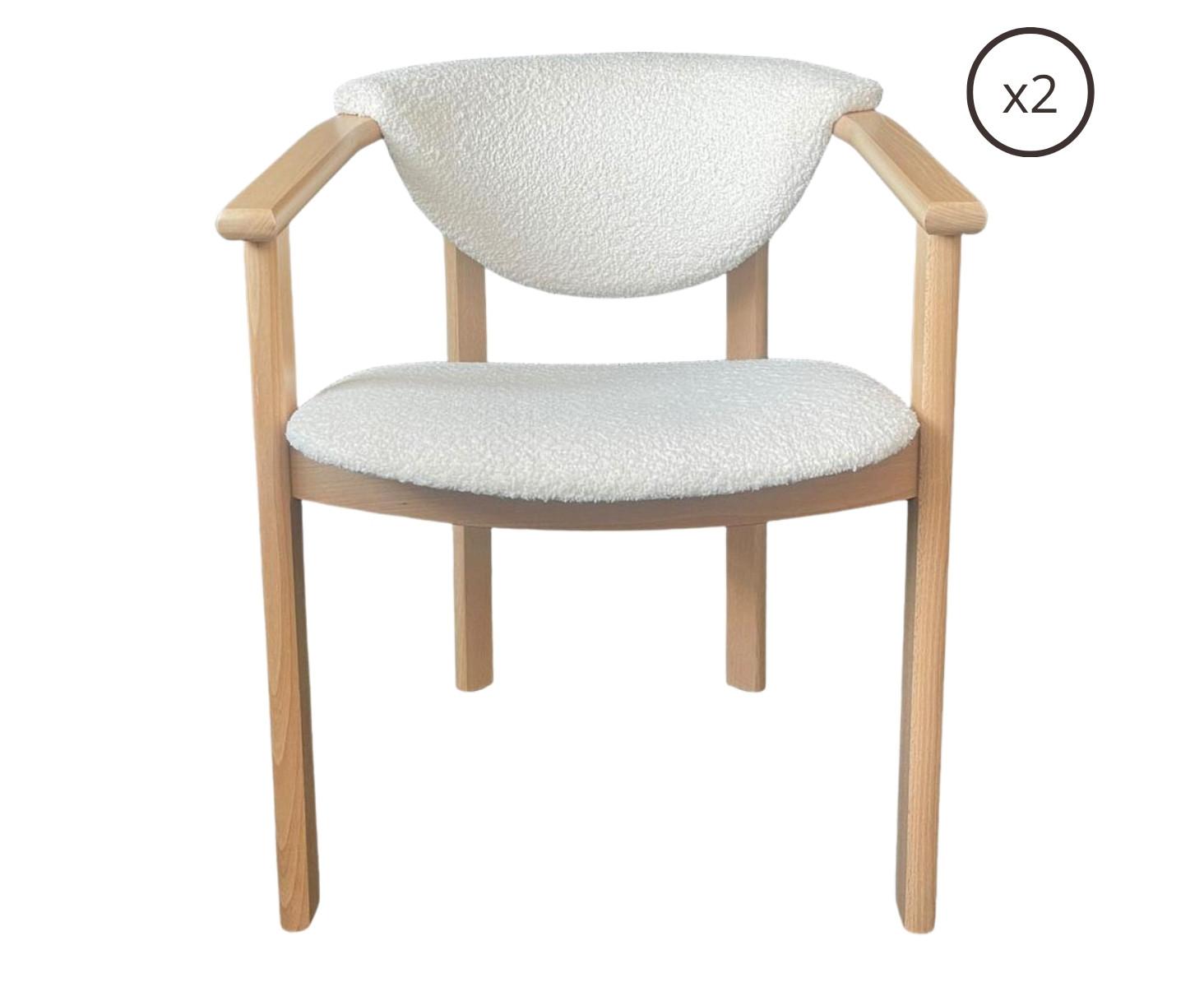 ESSZIMMERSTUHL KALLA 2er Set in Creme Boucle, massives Buchenholz 58/60/74 cm - Hellbraun/Creme, Holz/Textil (58/72/47cm) - WFL GROUP