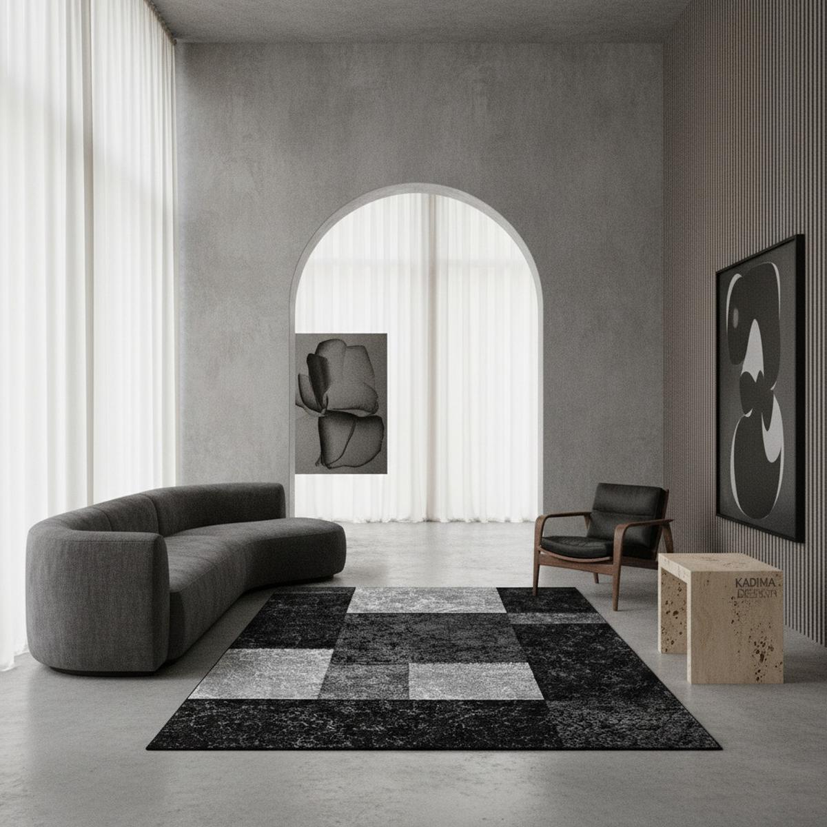 KURZFLORTEPPICH LATEMAR, kariert, Schwarz, 140 x 200 cm - Schwarz, Textil (140/200cm) - KADIMA DESIGN