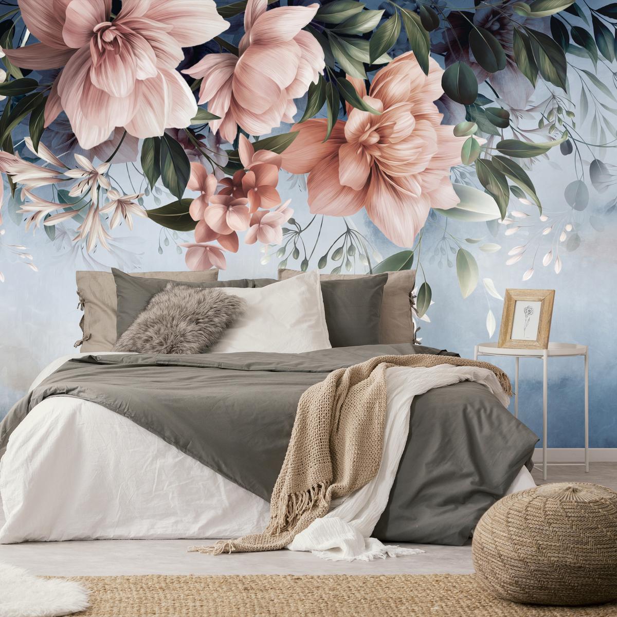 FOTOTAPETE für Schlafzimmer Blumen Blätter Pflanzen Natur 500x350 - Rosa/Weiß, Papier (500/350cm) - Muralo
