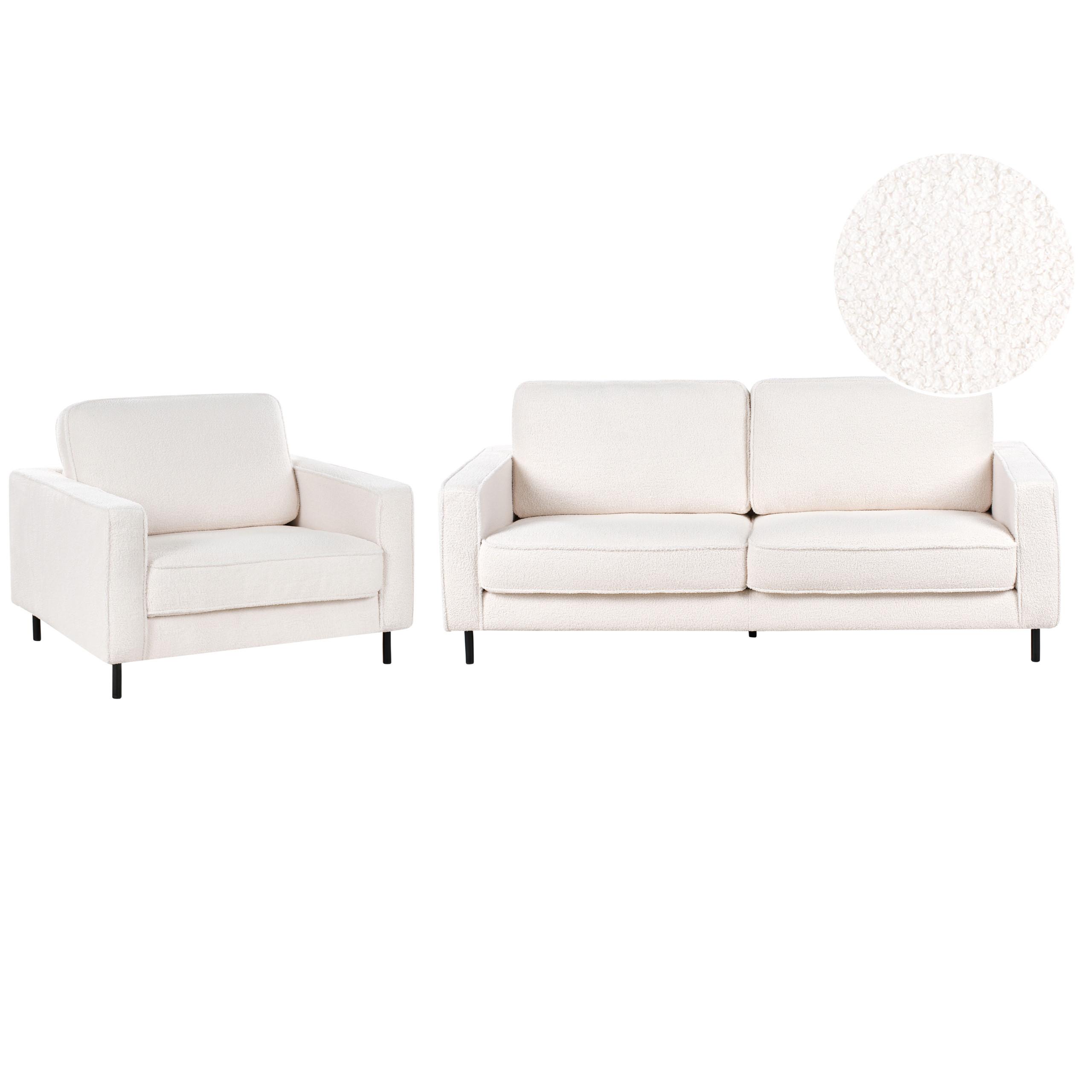 SOFA-SET 4-Sitzer Bouclé Weiß Savalen - Schwarz/Weiß, Textil (204/87/91cm) - Beliani