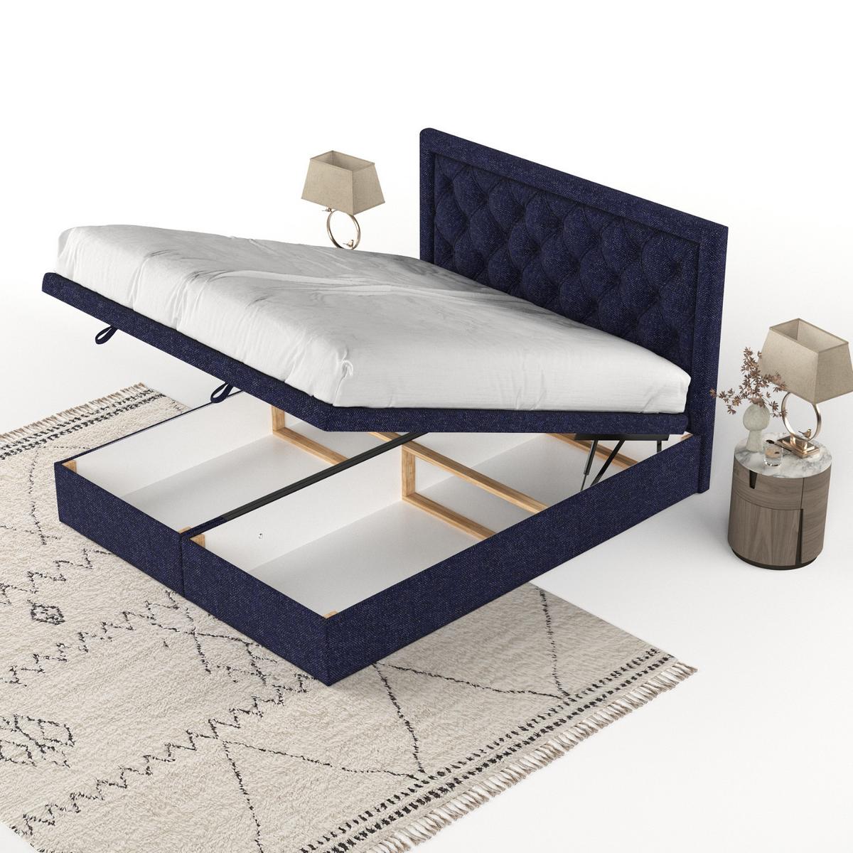 POLSTERBETT Nicobar mit Stauraum 200/200 cm Marineblau im Alta Stoff - Schwarz/Dunkelblau, Holz/Holzwerkstoff (200/200cm) - AltaBeds