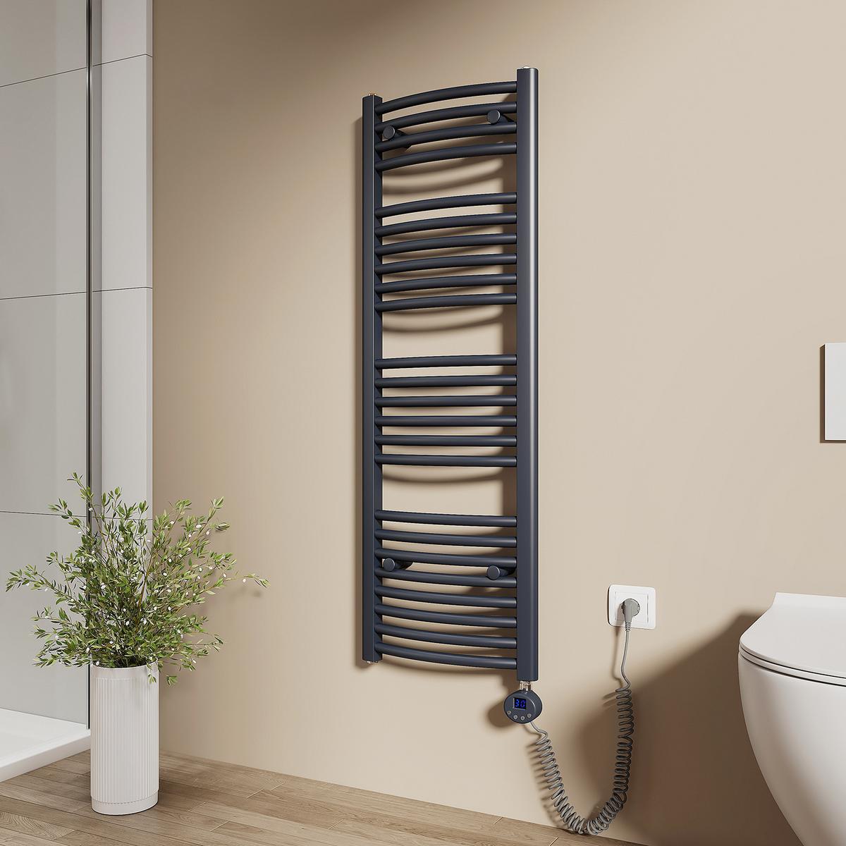 HANDTUCHHEIZKÖRPER elektrisch gebogen Anthrazit 120/40 cm - Anthrazit, Metall (40/120/4.4cm) - EMKE