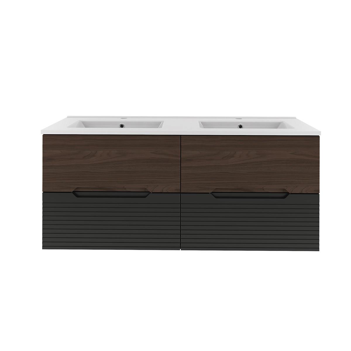 DOPPELWASCHTISCH 120.6cm Sylla Schwarz und Holz - Schwarz, Holzwerkstoff (120.6/52.2/45.8cm) - Petits-meubles