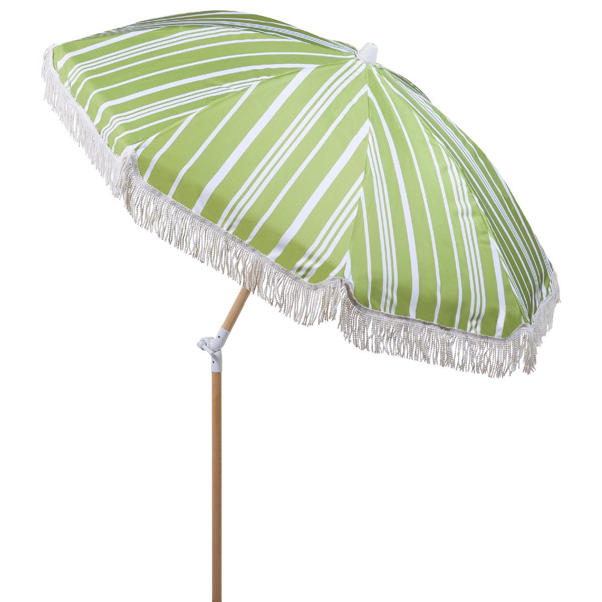 SONNENSCHIRM grün/weiß mit Volant 150 cm Mondello - Hellbraun/Weiß, Textil (150/150cm) - Beliani