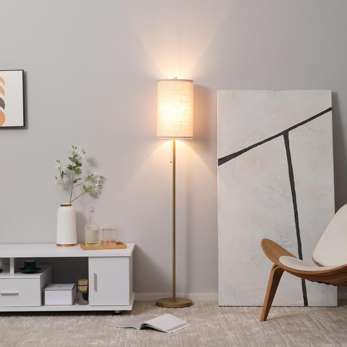 STEHLAMPE Leinen Stahl Cremeweiß - Weiß, Textil (25.5/25.5/157cm) - HOMCOM