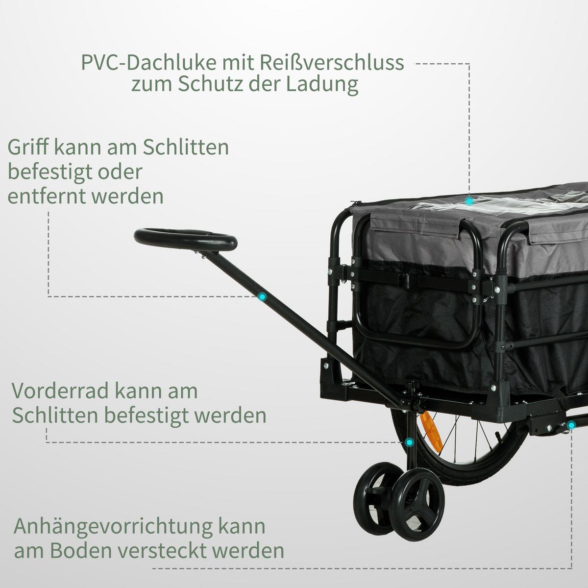 FAHRRADANHÄNGER, Oxford, Schwarz/Grau, 130 x 64 x 64/103 cm - Schwarz, Metall (64/103/130cm) - HOMCOM