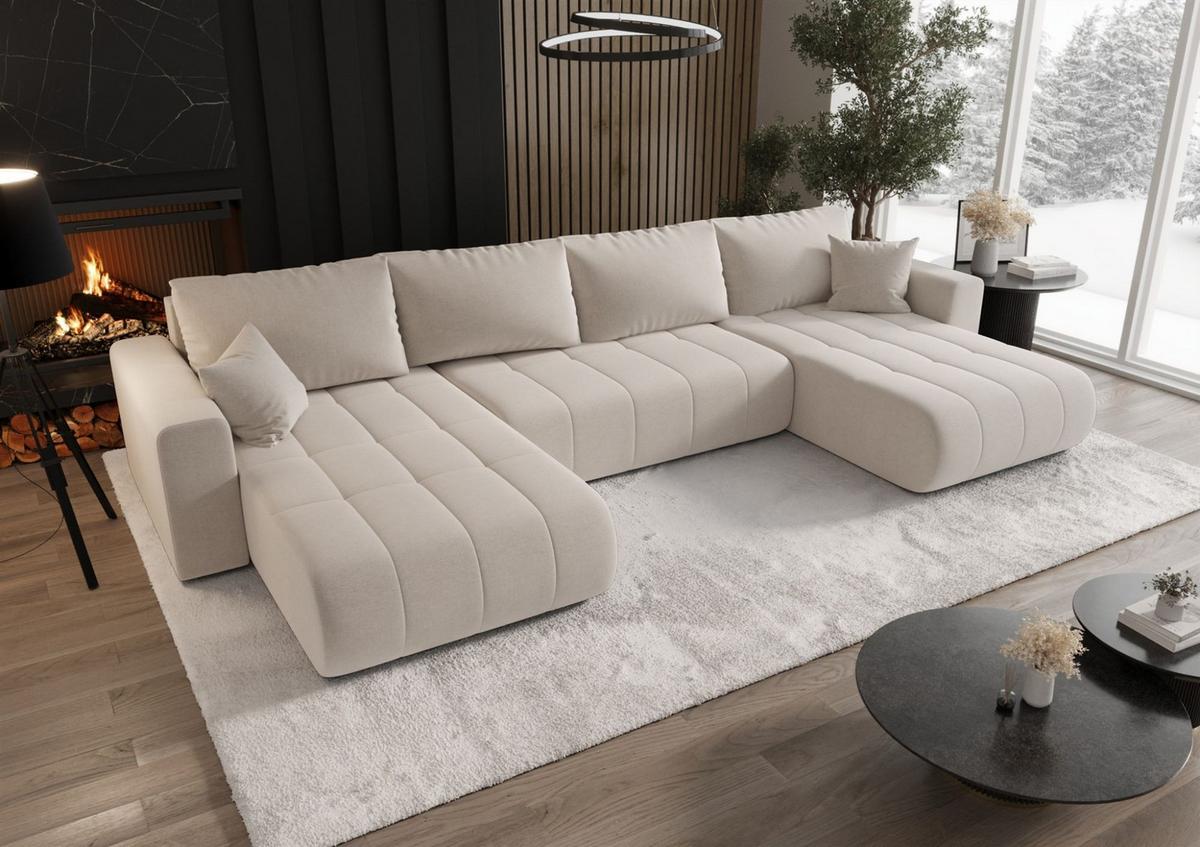 WOHNLANDSCHAFT Camila In Wind - Beige, Holzwerkstoff/Textil (384/85/175cm) - Fun Möbel