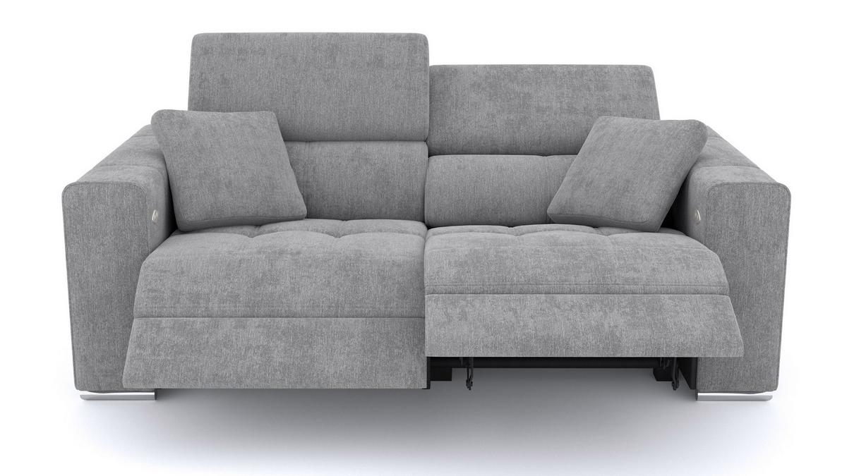 SOFA QUARTZ 3-Sitzer mit 2 Relaxfunktionen, grau - Silberfarben/Grau, Holzwerkstoff/Textil (204/80/102cm) - Wozimo