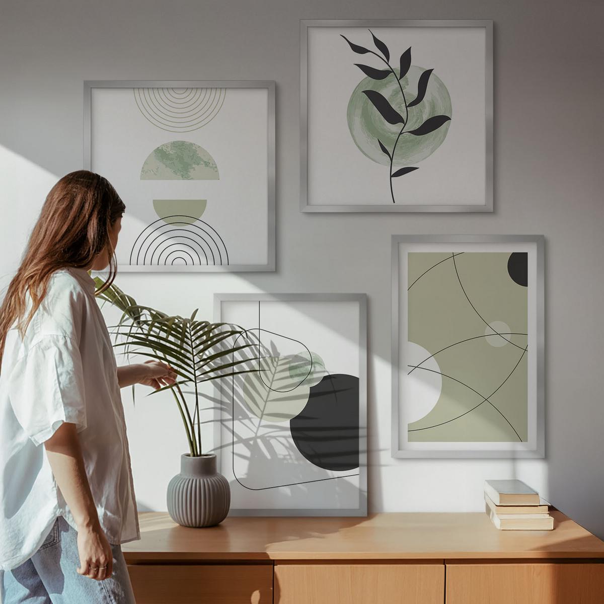 BILDER SET 4er Set - 50x50 cm & 40x60 cm Silberner Rahmen - Abstrakte Formen und Farben - Silberfarben, Kunststoff (50/50cm) - TULUP