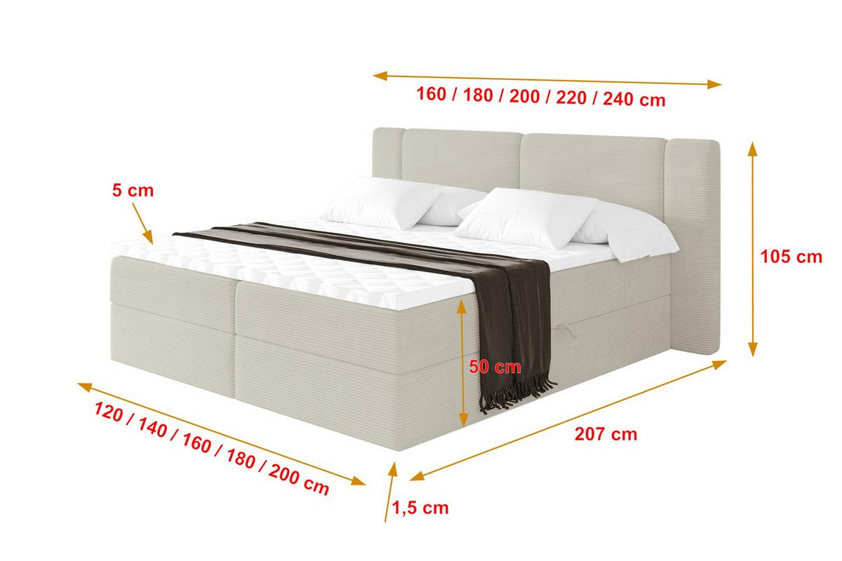 BOXBETT mit Matratze H3 - EVON - 180x200 cm Creme - Creme, Holzwerkstoff (180/200cm) - ALTDECOR