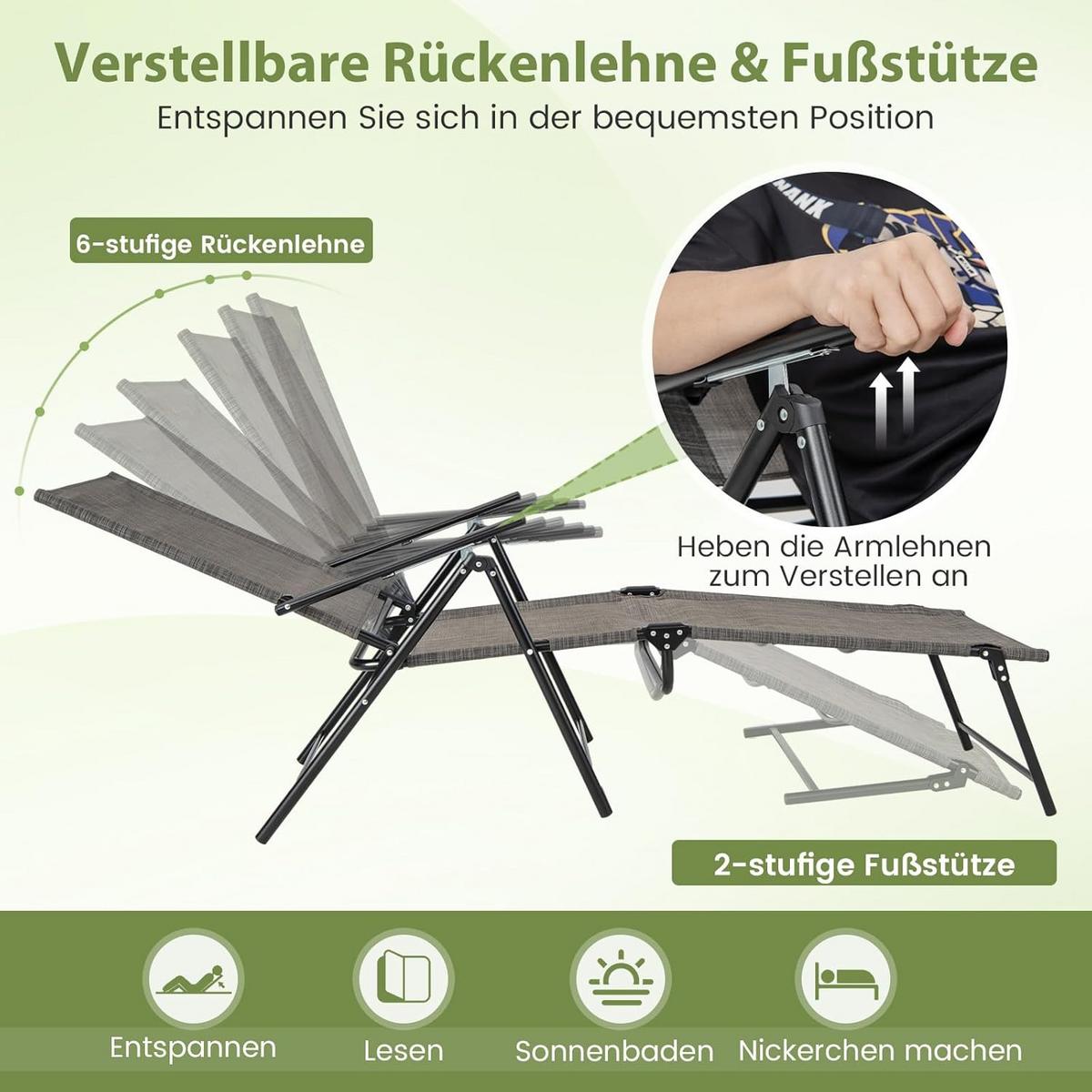 SONNENLIEGE Braun(2er-Set) - Braun, Metall (189/65/64cm) - COSTWAY