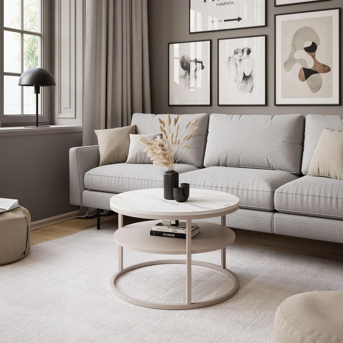 COUCHTISCH CIRI SLIM MATT mit Regal KASCHMIR - Beige/Weiß, Holzwerkstoff (60/60/42cm) - Lookway