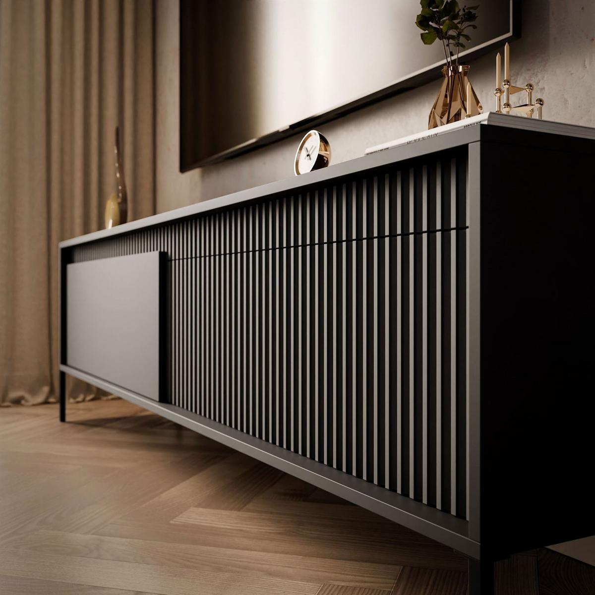 TV-ELEMENT YASUMI 153 cm schwarz matt - Schwarz, Holzwerkstoff (153.5/53.4/39.5cm) - Lookway