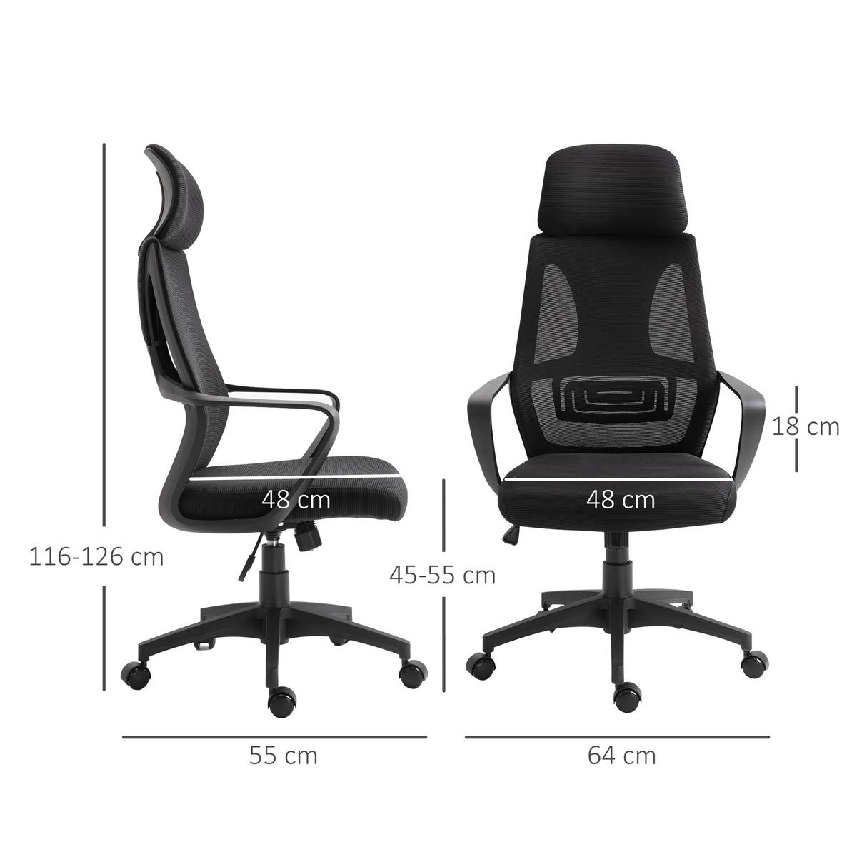 BÜROSTUHL Polyester Schaumstoff Schwarz - Schwarz, Kunststoff (55/126/64cm) - Vinsetto
