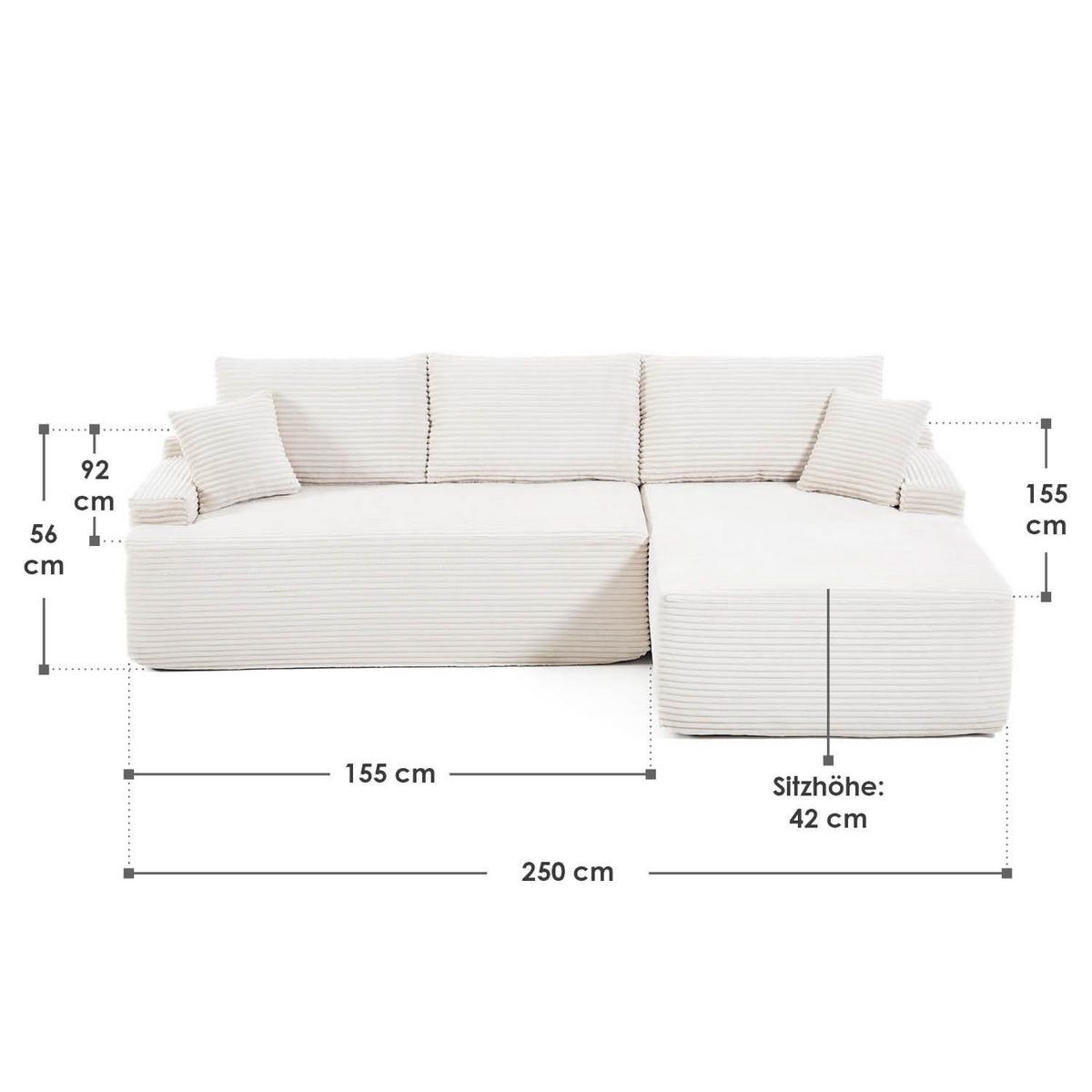 SOFA Coredo creme Cord - Creme, Textil (250/155cm) - Juskys