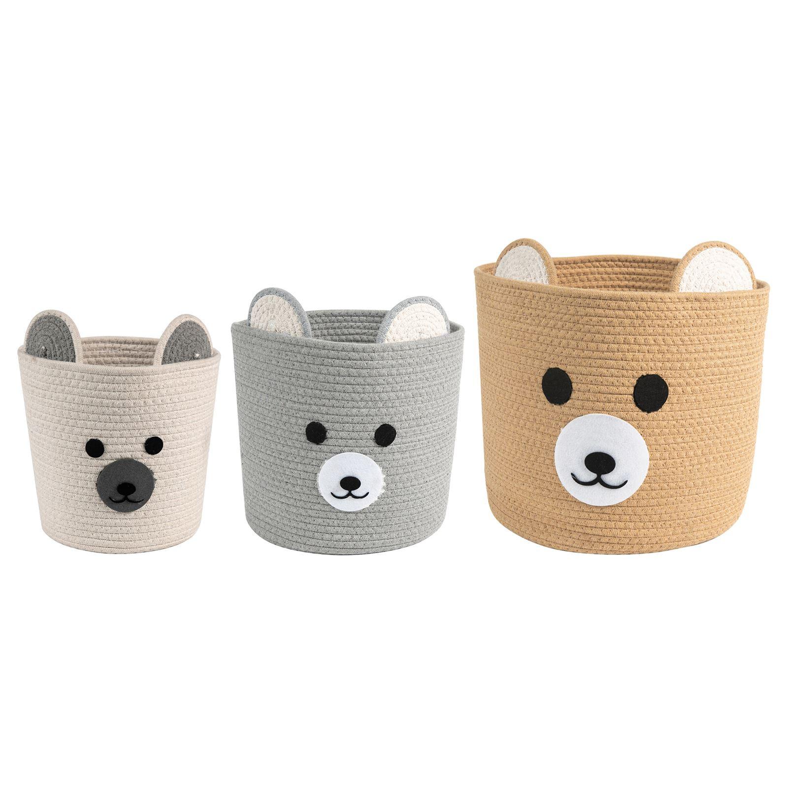 KINDERZIMMER AUFBEWAHRUNGSKÖRBE TANKA 3er Set weiß/grau - Weiß/Grau, Textil (33/30/33cm) - IDIMEX