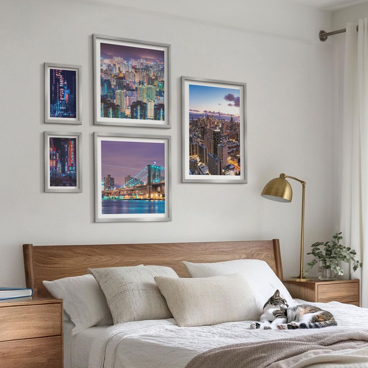 BILDER SET 5er Set - 50x50 cm & 20x30 cm & 40x60 cm Silberner Rahmen - Bergblumen Himmelsweg - Silberfarben, Kunststoff (40/60cm) - TULUP