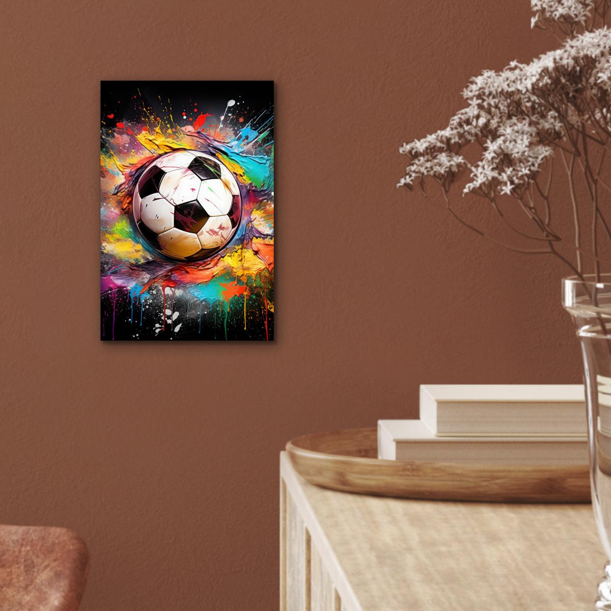 METALLBILD Fußball - Farbe - Farben - Schwarz - Weiß 20x30 cm - Weiß, Metall (20/30cm) - MuchoWow