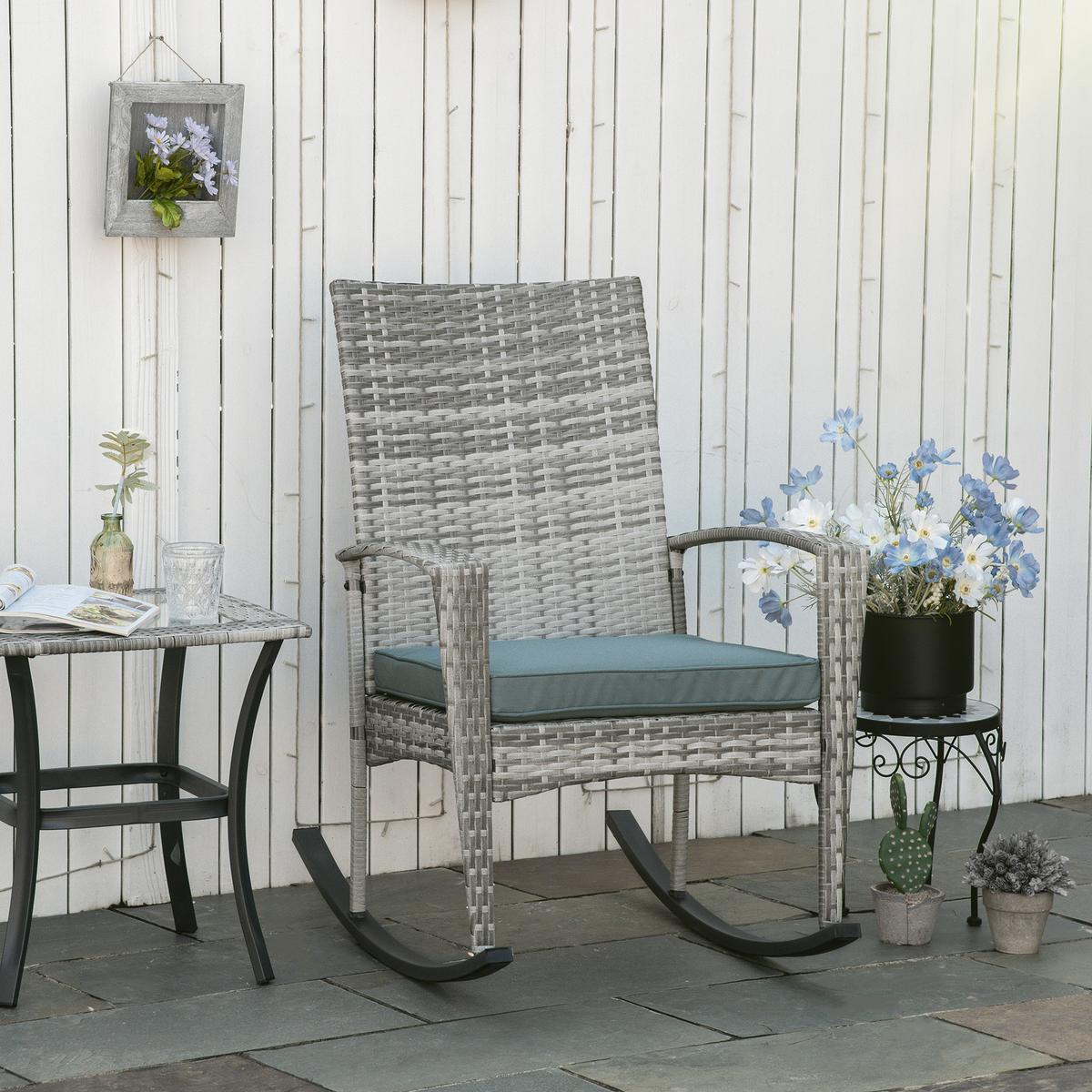 SCHAUKELSTUHL mit Kissen, Polyrattan+Metall, Grau, 66 x 88 x 98 cm - Grau, Kunststoff (88/98/66cm) - Outsunny