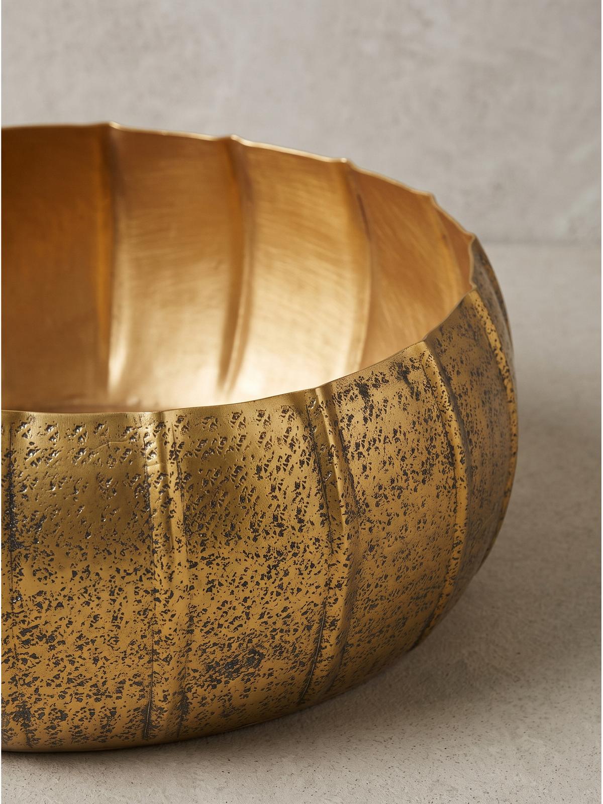 SCHALEN 2er-Set ECHAZ, Aluminium, handgefertigt, Gold, Ø 39 x 17 cm - Goldfarben, Metall (39/17/39cm) - KADIMA DESIGN